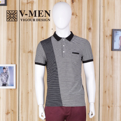 V-MEN威曼 新款拼色棉质T恤短袖T恤英伦风 V