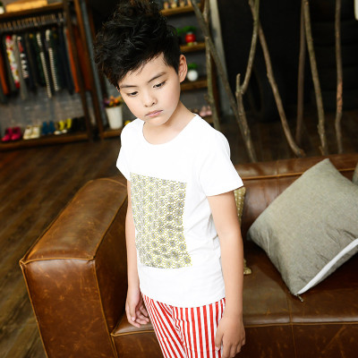 皮乐宝贝 男童短袖圆领T恤衫网纱印花休闲纯棉