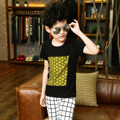 皮乐宝贝 男童短袖圆领T恤衫网纱印花休闲纯棉