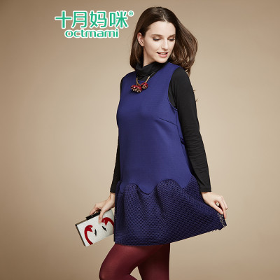 十月妈咪 新款显瘦秋款孕妇连衣裙 无袖外穿孕