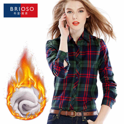 BRIOSO 女式保暖衬衫女时尚韩版修身加绒加厚