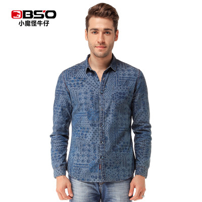 BSO小魔怪 2015新款男装春秋季牛仔长袖衬衣