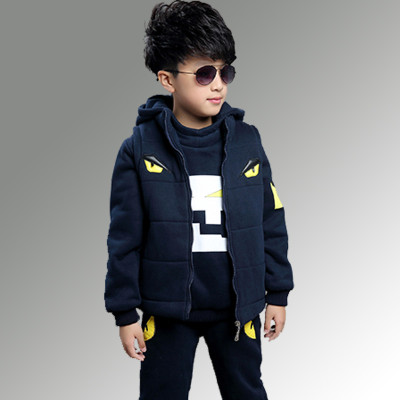 拓秀 男童女童冬季加厚加绒连帽套头卫衣马甲