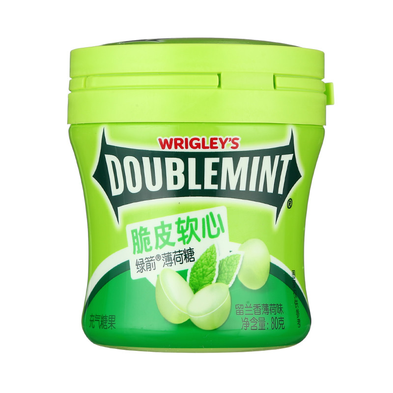 绿箭(doublemint)脆皮软心薄荷糖留兰香薄荷味80g单瓶装