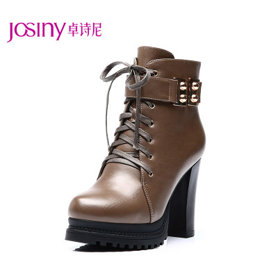 卓诗尼 新款秋冬季女鞋高跟马丁靴粗跟圆头短