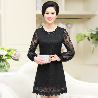 乾甲天 中老年女装蕾丝网纱T恤休闲妈妈装春秋