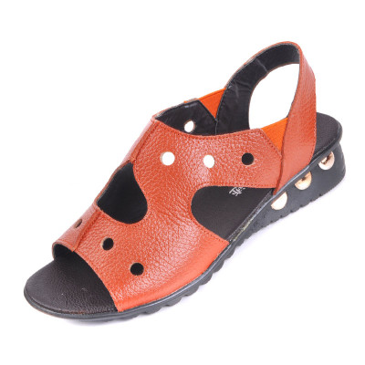 焦点足迹 夏季女凉鞋头层牛皮妈妈鞋坡跟中老