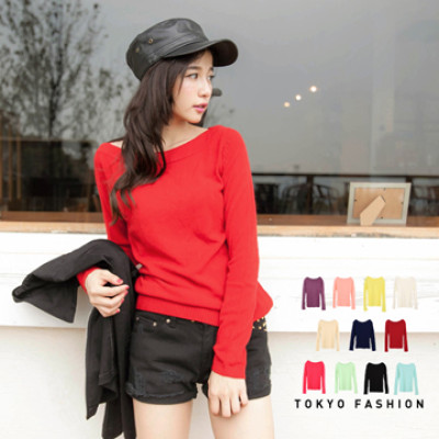 东京着衣 船型领素面长袖针织上衣怎么样 好不