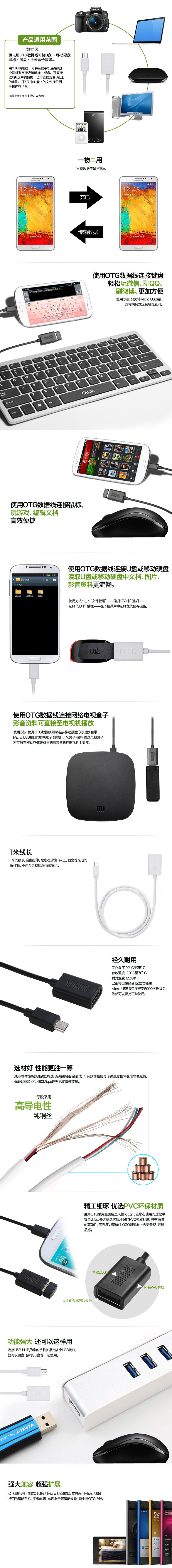 魔帝（MUNDUS） 1米OTG数据转接线 USB接口/用于小米盒子OTG线 /u盘/鼠标 黑色