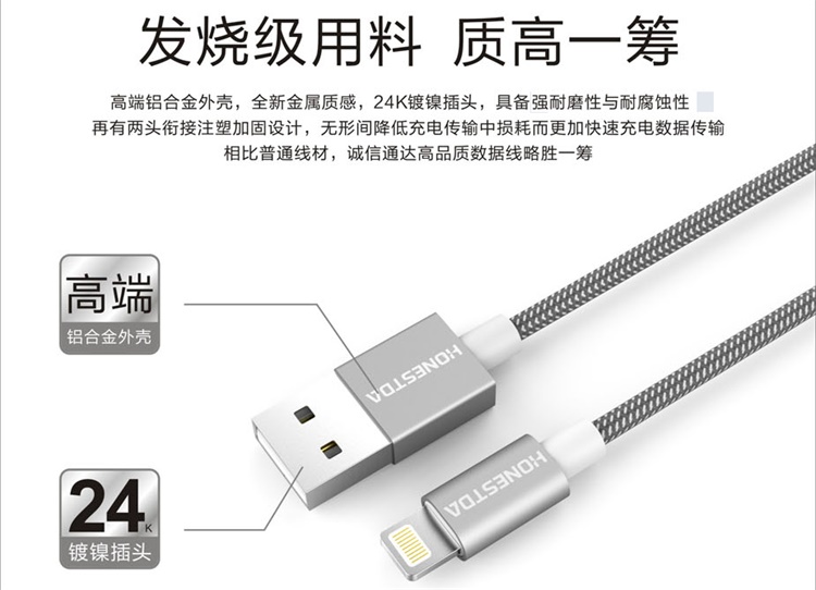 HONESTDA 苹果6接口1米数据线 USB充电器线 iPhone6数据线 iPhone5s iPhone6s plus ipad4数据充电器线 TL018 玫瑰金