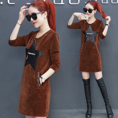 莱骆姿 加绒打底衫女中长款长袖t恤2017新款秋