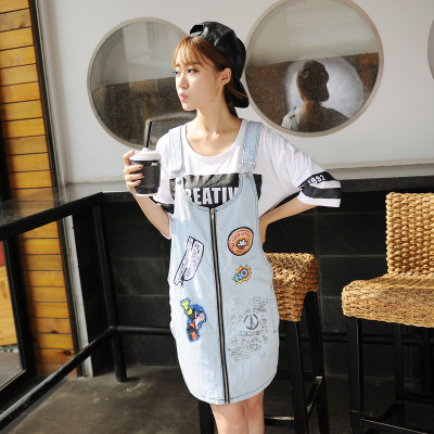 PMILEY韩版甜美学院风宽松牛仔背带裙G869怎