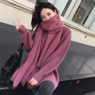 秀族 冬季韩版打底高领宽松围巾两件套头针织