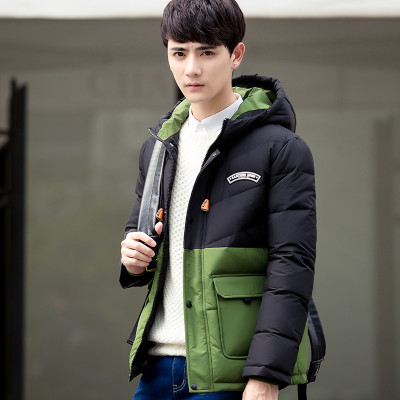 绒服男韩版修身款加厚短款连帽休闲男装外套撞