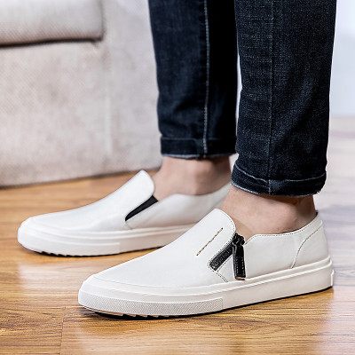 鑫恩尚 2017新款乐福鞋一脚蹬男鞋真皮平底白