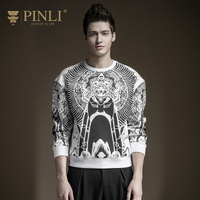 017春季新品男装印花复古圆领套头卫衣男潮B