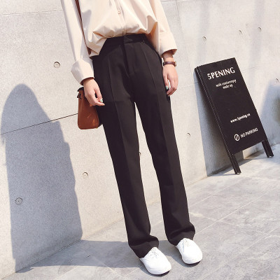 韩衣兜 夏装新款女西装女高腰西裤直筒裤宽腿