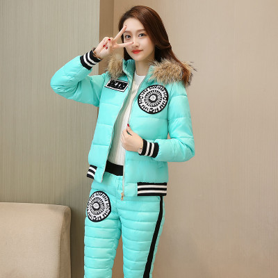 夜摩莯猫2017秋冬新款羽绒棉服套装女韩版修
