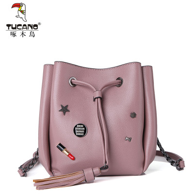 款口红徽章五角星迷你流苏水桶包女包小挎包单