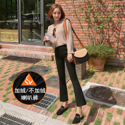 优优1点加绒喇叭裤女秋冬季2017新款韩版高腰