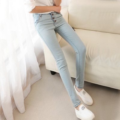 南极人 高腰牛仔裤 女 长裤 韩版弹力小脚裤 新