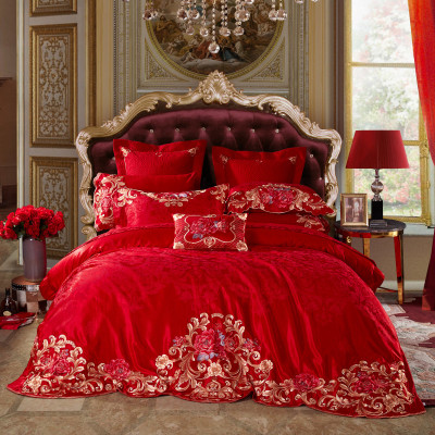 博洋家纺 大提花结婚红色床单被套 婚庆六件套
