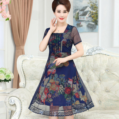 西原美2017夏季新款女装中老年中长透气连衣