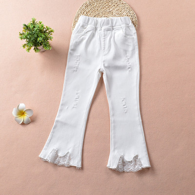 蜜格儿儿童喇叭裤女童2017新款黑白色薄款纯