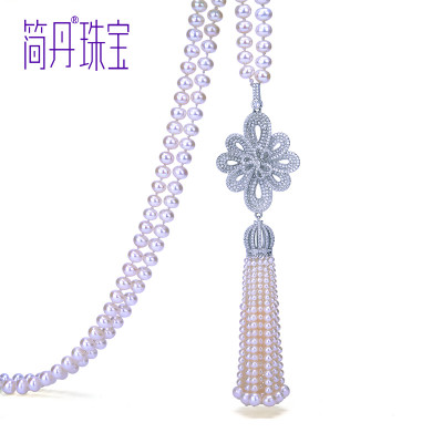 简丹 淡水珍珠毛衣链近圆女款白色 时尚珍珠项