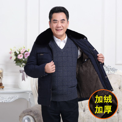 思凯台列新款加绒加厚中老年棉衣男爸爸装棉袄