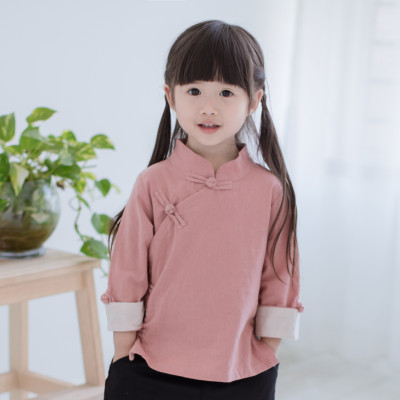 家睿贝优可童装 中国风民族汉服上衣 素色旗袍