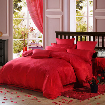 博洋家纺 婚庆床品套件 大红色结婚床单被套 大