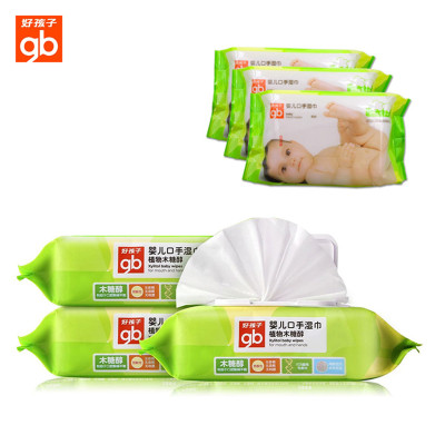 gb好孩子 植物木糖醇婴儿口手湿巾(80片)*3包