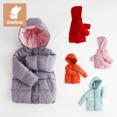 威尔贝鲁 女童白鸭绒连帽厚款羽绒服秋冬 儿童
