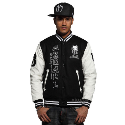 Miracle Kill 字母小A刺绣羊毛呢皮袖棒球外套怎