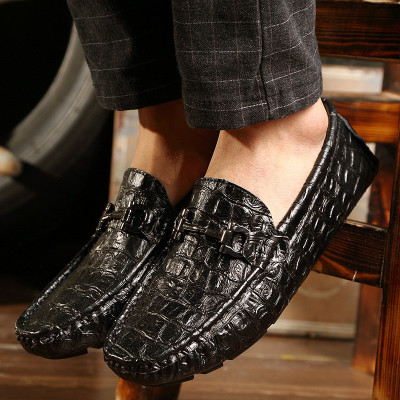 Baudouin新款豆豆鞋男英伦青年休闲黑色商务