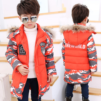 西原美儿童羽绒服男童中长款男中大童迷彩加厚