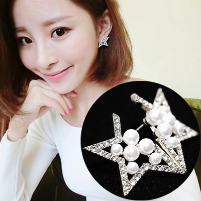美丽公主耳钉女气质韩国简约几何星星甜美珍珠
