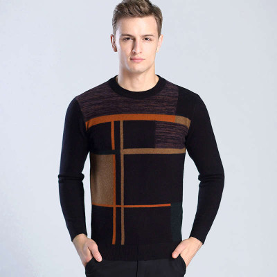 皇宾2016秋冬男士毛衣圆领加厚长袖修身纯羊