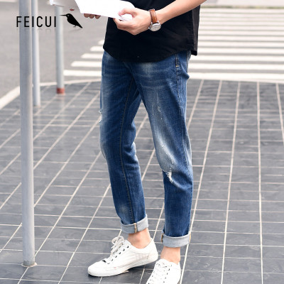 FEICUI\/翡翠男装 男士破洞牛仔裤 夏季薄款青年