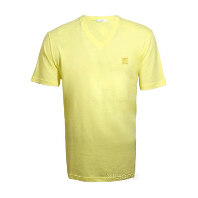 Versace Collection 男士黄色V领短袖logo纯棉