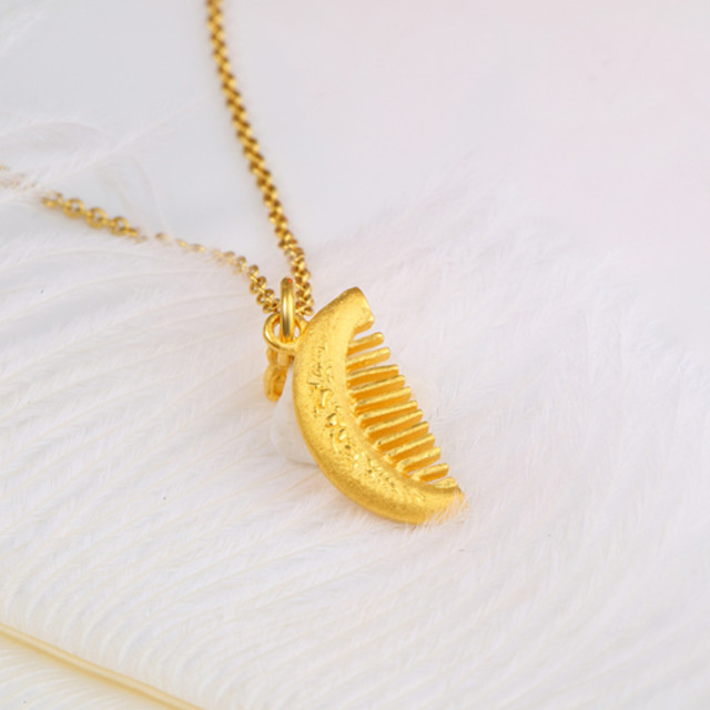 cnuti粤通国际珠宝 黄金吊坠 金梳子 结婚四宝 婚嫁项链挂坠 女款 约