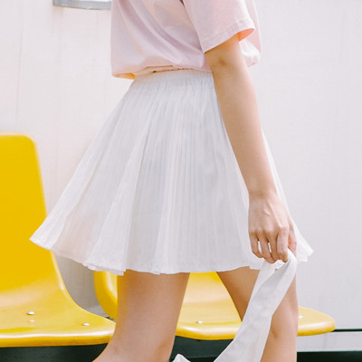 兮冉2017新款韩版高腰雪纺短裙百褶裙女夏季纯色百搭半身裙休闲女4955