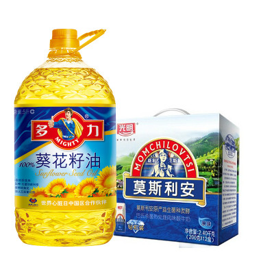 多力葵花籽油 5l/桶 光明 鑽石包莫斯利安酸牛奶(原味) 200g*12盒/箱