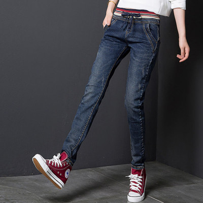 奈春季新款时尚提臀牛仔裤女小脚猫爪纹松紧抽绳长裤女业1238怎么样