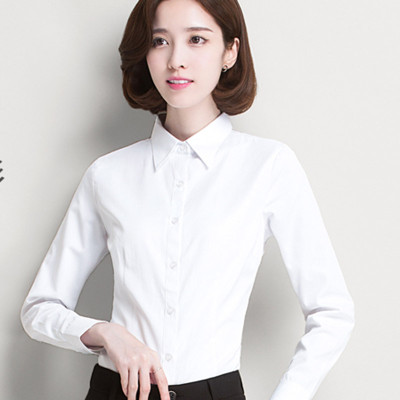 艾格米萱2017春季白衬衫长袖职业正装宽松工装衬衣ol女士格子衬衫短袖