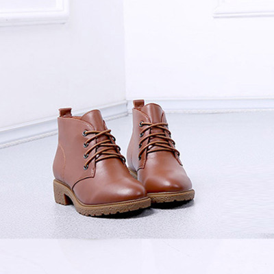 美国犀牛meixi女靴系带马丁靴个性潮流时尚女鞋头层牛皮圆头中跟单靴