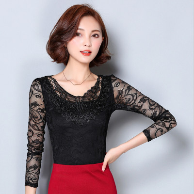 蕾丝衫新款修身大码蕾丝衣打底衫长袖百搭上衣怎么样 好不好