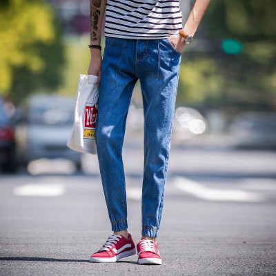 凡邑曼 包邮男士直筒束脚哈伦纯蓝牛仔裤怎么样 好不好