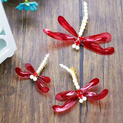 taoyee 忆柳新娘头饰红色蜻蜓水晶头花发夹手工结婚饰品礼服发饰怎么